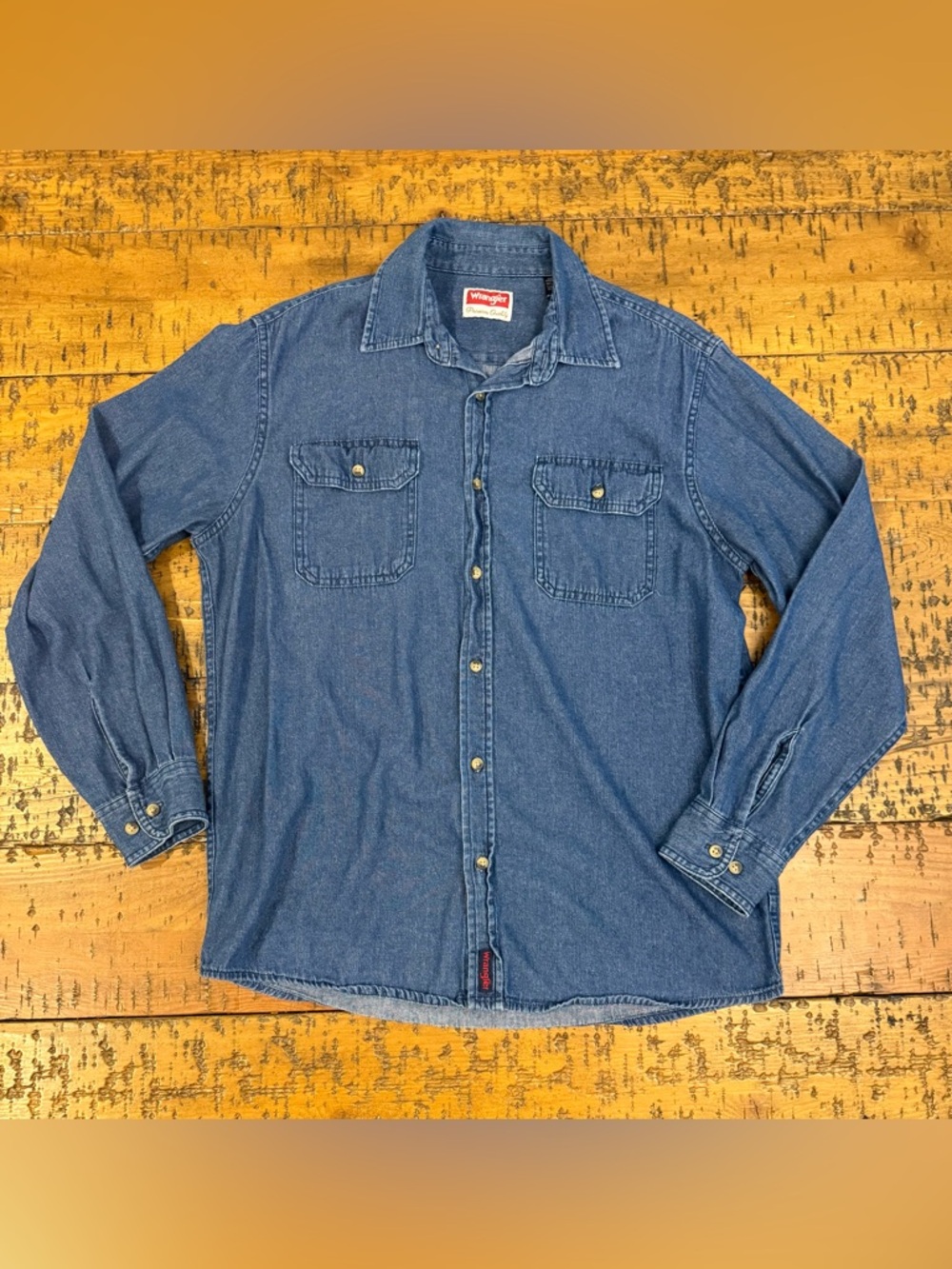 Wrangler Blue Denim Shirt with Red Logo Patch
